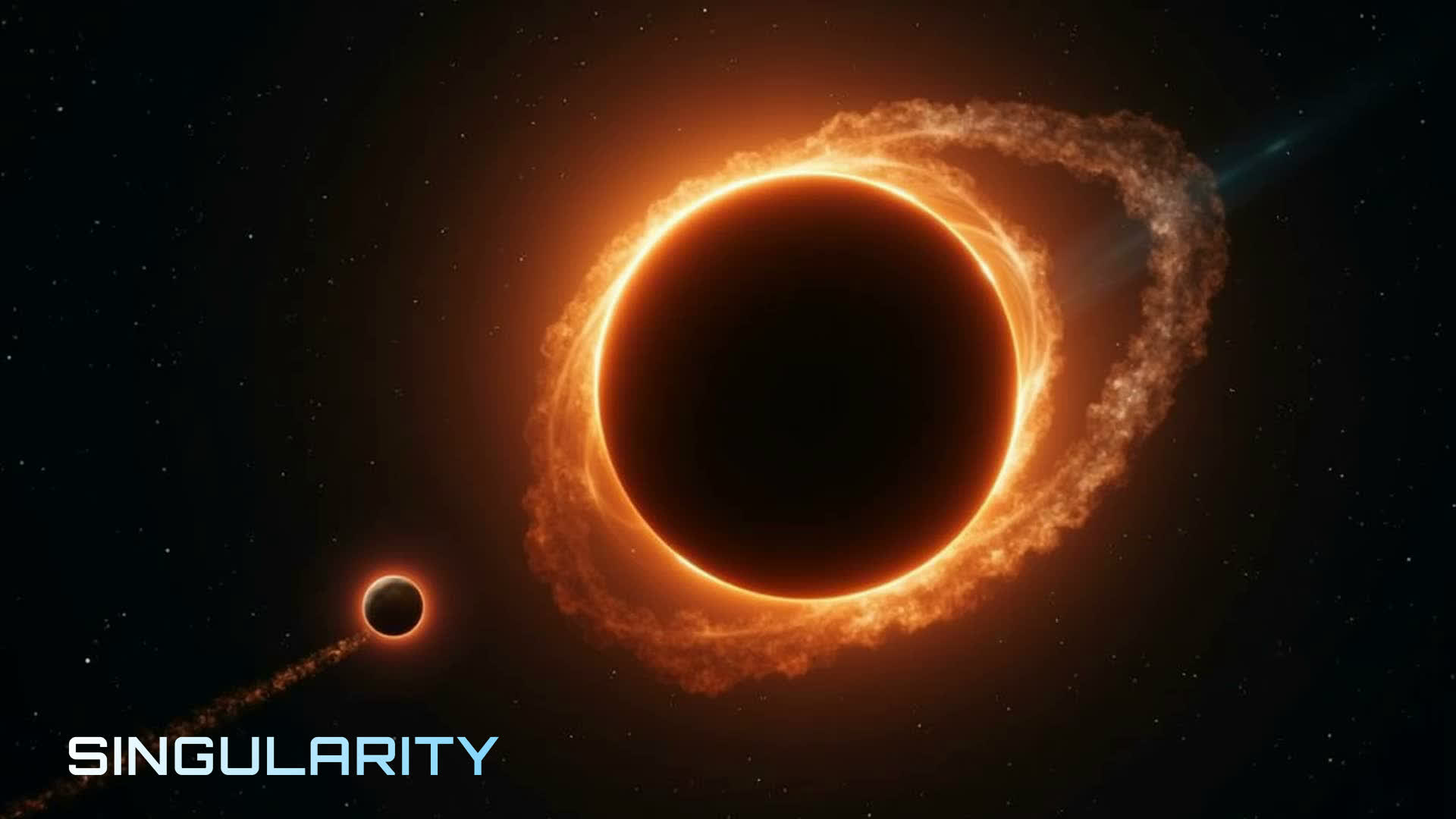 Singularity key art — a black hole devouring a planet